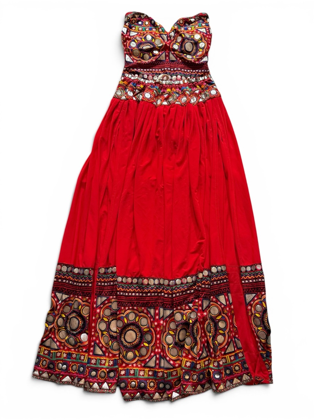 Gottex Red Embellished Bohemian bikini skirt set